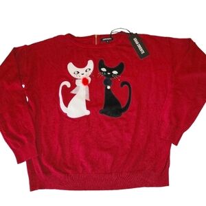 Gran Oriente Red Cat Aplique Knit Sweater With Full Back Zipper Size Small
